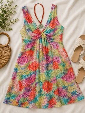 Dressbarn Watercolor Floral Fit & Flare Dress Size 10 Twist Front Sleeveless